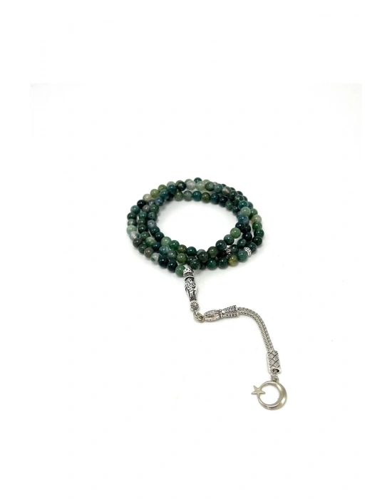 Sertifikalı Yosunlu Akik 6mm 99luk Doğal Taş Tesbih