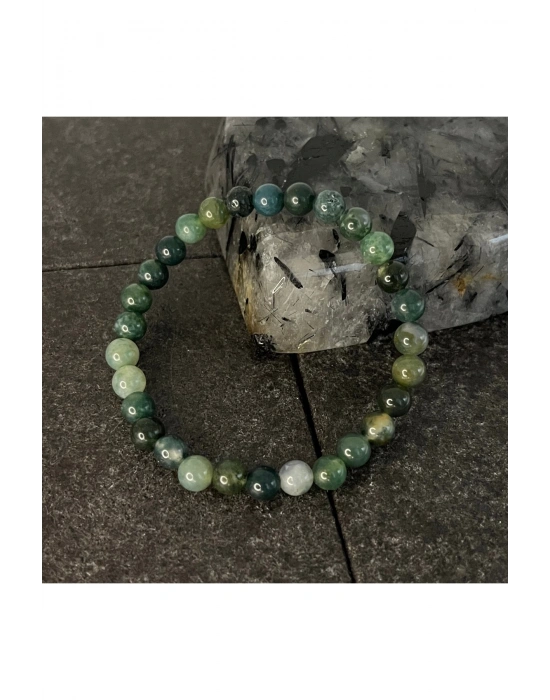 SERTİFİKALI Yosunlu Akik 6mm Doğal Taş Bileklik