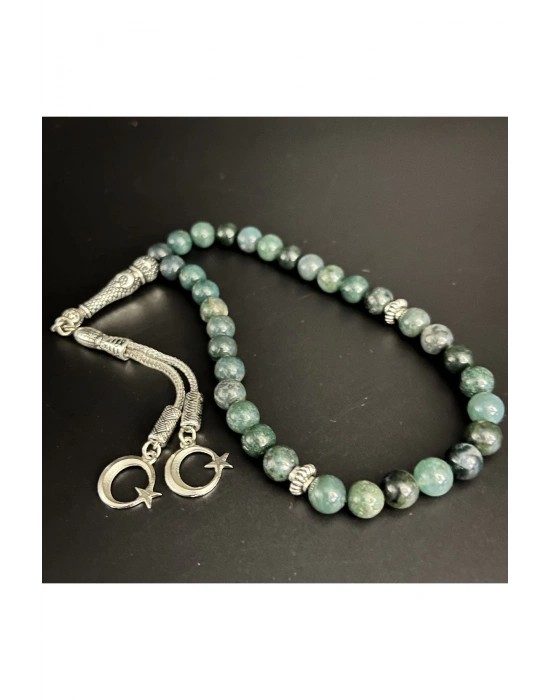 Sertifikalı Yosunlu Akik 8mm 33lük Doğal Taş Tesbih