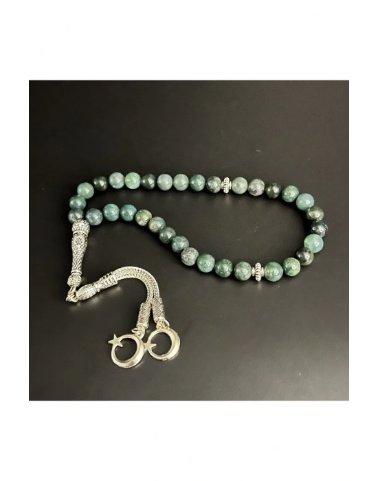 Sertifikalı Yosunlu Akik 8mm 33lük Doğal Taş Tesbih