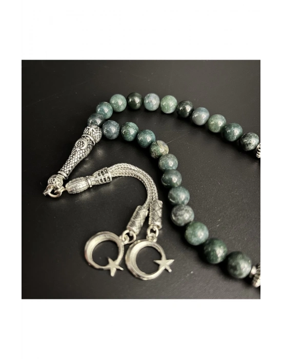 Sertifikalı Yosunlu Akik 8mm 33lük Doğal Taş Tesbih