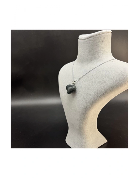 Sertifikalı Yosunlu Akik Kalp Model Doğal Taş Kolye (Kararmama Garantili)