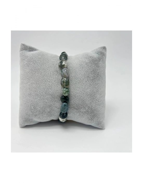 Sertifikalı Yosunlu Akik Natural Kesim Makrome Doğal Taş Bileklik Ayarlanabilir Ölçü