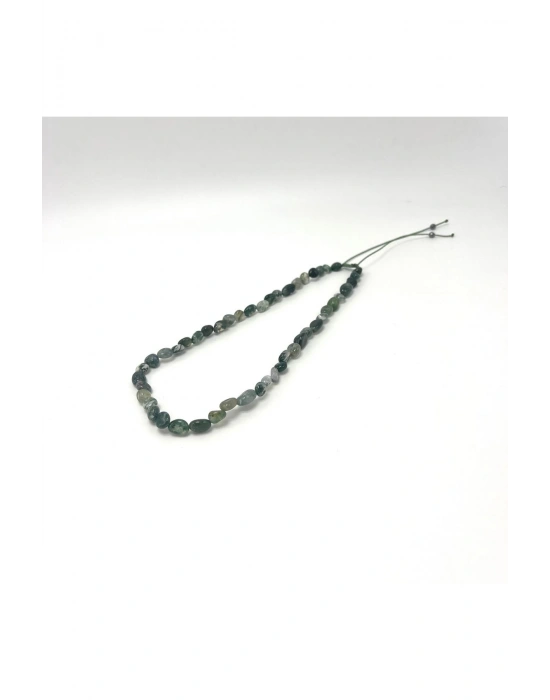 Sertifikalı Yosunlu Akik Natural Kesim Makrome Doğal Taş Kolye Ayarlanabilir Ölçü