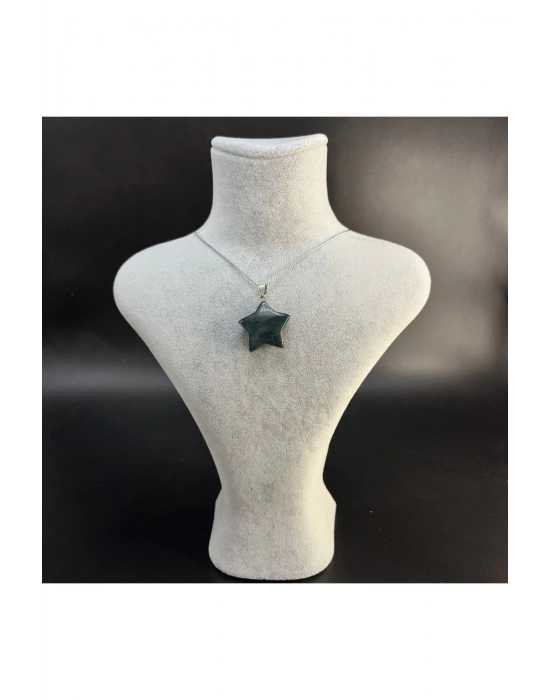 Sertifikalı Yosunlu Akik Yıldız Model Doğal Taş Kolye (KARARMAMA GARANTİLİ)