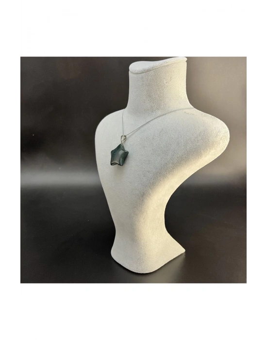 Sertifikalı Yosunlu Akik Yıldız Model Doğal Taş Kolye (KARARMAMA GARANTİLİ)