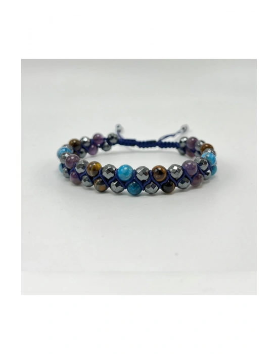 SERTİFİKALI Yüksek Enerji Bilekliği - Kaplan Gözü - Apatit - Hematit - Ametist