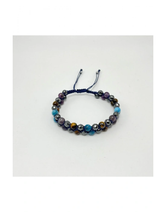 SERTİFİKALI Yüksek Enerji Bilekliği - Kaplan Gözü - Apatit - Hematit - Ametist