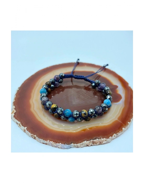 SERTİFİKALI Yüksek Enerji Bilekliği - Kaplan Gözü - Apatit - Hematit - Ametist