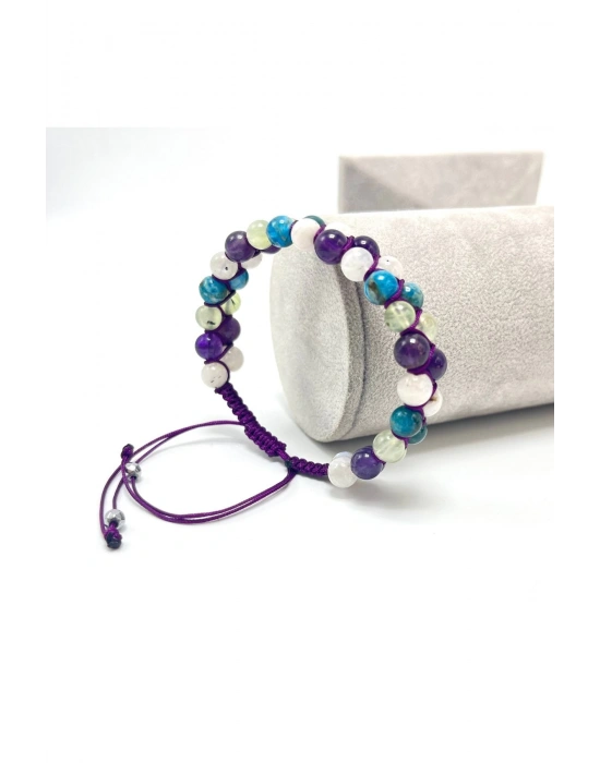 SERTİFİKALI Zayıflama Dişil Enerji Dinçlik Ametist Ay Taşı Prehnit Ayarlanabilir Ölçü Bileklik