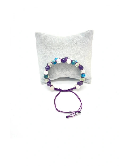 SERTİFİKALI Zayıflama Dişil Enerji Dinçlik Ametist Ay Taşı Prehnit Ayarlanabilir Ölçü Bileklik