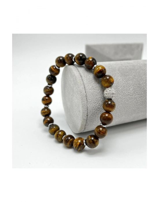 SERTİFİKALI ZİRKON APARATLI KAPLAN GÖZÜ  8MM MİSİNALI DOĞAL TAŞ BİLEKLİK