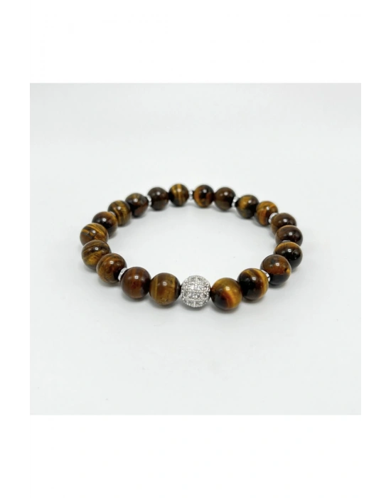 SERTİFİKALI ZİRKON APARATLI KAPLAN GÖZÜ  8MM MİSİNALI DOĞAL TAŞ BİLEKLİK