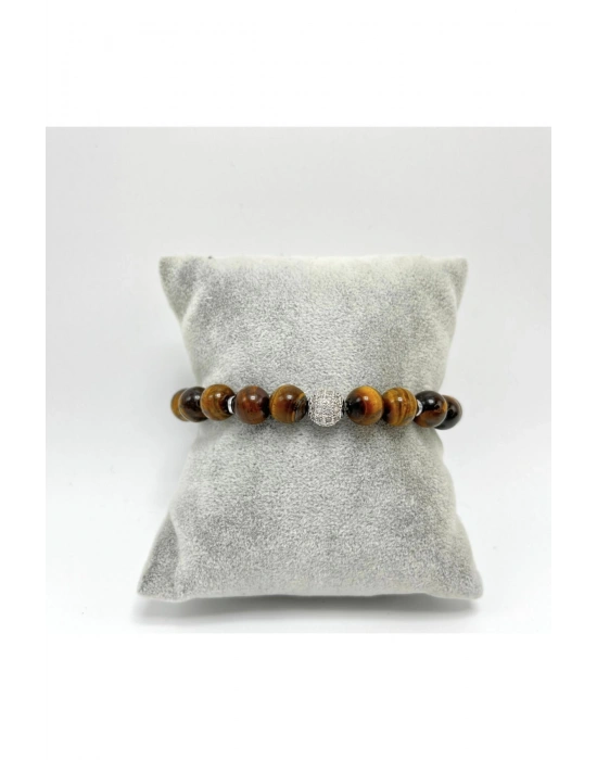 SERTİFİKALI ZİRKON APARATLI KAPLAN GÖZÜ  8MM MİSİNALI DOĞAL TAŞ BİLEKLİK