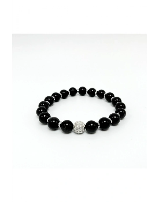 SERTİFİKALI ZİRKON APARATLI OBSİDYEN  8MM MİSİNALI DOĞAL TAŞ BİLEKLİK