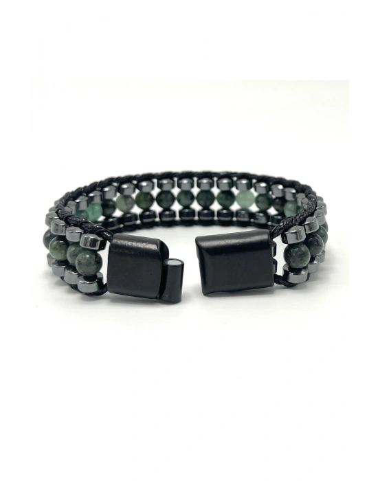 Sertifikalı Zümrüt Taşı Erkek Bileklik – Çelik Kilitli, Doğal Taş Tasarım, Şık ve Özgün Aksesuar