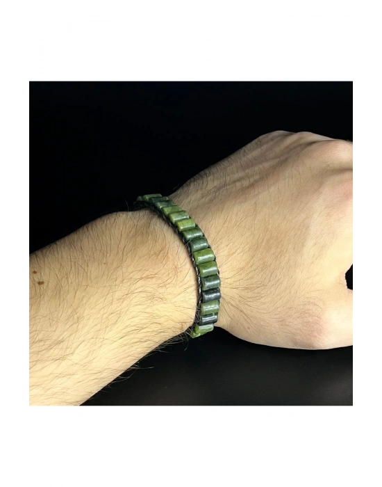 Yeşim Silindir Kesim Makrome Doğal Taş Deri Bileklik Unisex