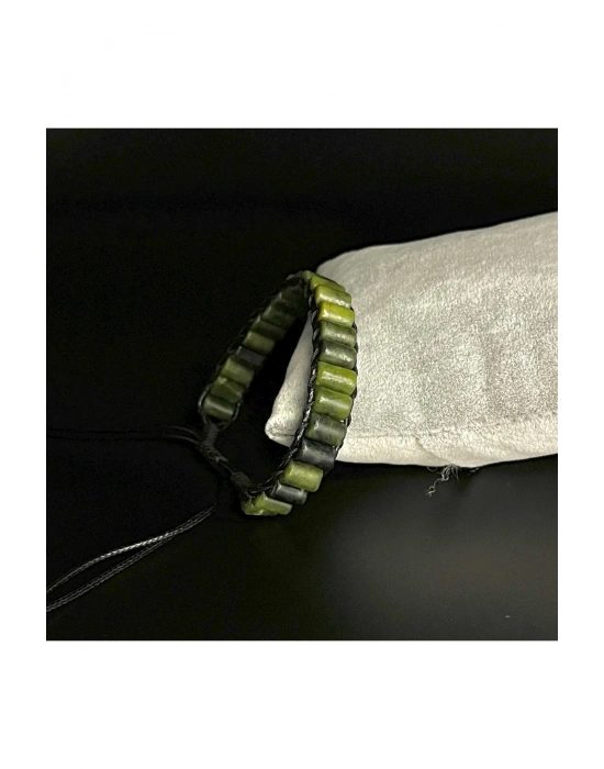 Yeşim Silindir Kesim Makrome Doğal Taş Deri Bileklik Unisex
