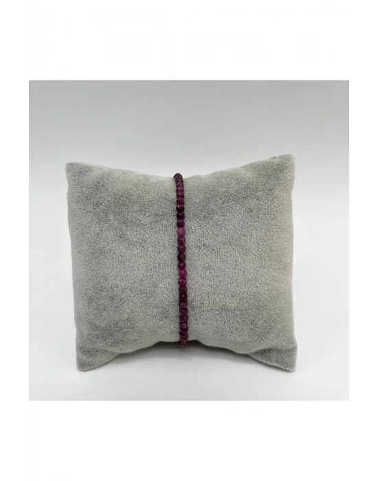 Yıldız Doğal Taş Yakut 2 mm 925 Ayar Gümüş Doğal Taş Bileklik 16cm + 5 cm Uzatma Zincirli