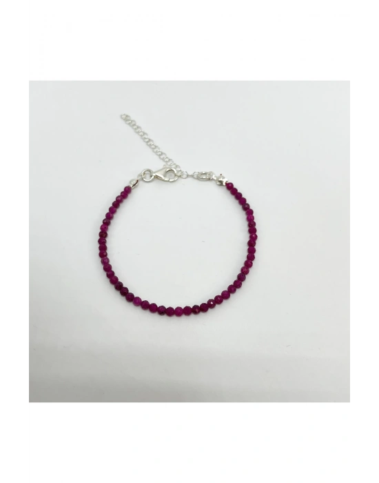 Yıldız Doğal Taş Yakut 2 mm 925 Ayar Gümüş Doğal Taş Bileklik 16cm + 5 cm Uzatma Zincirli