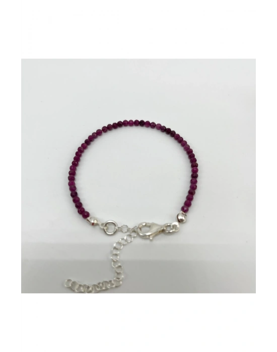 Yıldız Doğal Taş Yakut 2 mm 925 Ayar Gümüş Doğal Taş Bileklik 16cm + 5 cm Uzatma Zincirli