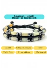 Sertifikalı Amazonit ve Hematit Makrome Doğal Taş Deri Erkek Bileklik