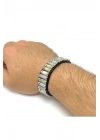 Sertifikalı Amazonit ve Hematit Silindir Kesim Kilitli Doğal Taş Deri Erkek Bileklik