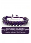 SERTİFİKALI Ametist Çift Sıra Doğal Taş Makrome Bileklik Ayarlanabilir Ölçü