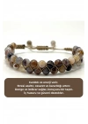 SERTİFİKALI Bostwana Akik Çift Sıra Doğal Taş Makrome Bileklik Ayarlanabilir Ölçü