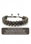 SERTİFİKALI Bronzit 6mm Çift Sıra Doğal Taş Makrome Bileklik Ayarlanabilir Ölçü