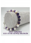 Sertifikalı Gerçek İnci Ametist 925 Ayar Gümüş Bileklik Uzatma Zincirli