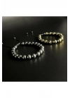 SERTİFİKALI  Hematit GOLD VE SİYAH Renk 2li Kombin Makrome Doğal Taş Bileklik 8mm
