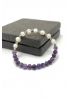 SERTİFİKALI İnci - Ametist 6mm Doğal Taş Misinalı Bileklik