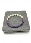 SERTİFİKALI İnci - Ametist 6mm Doğal Taş Misinalı Bileklik