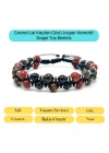 SERTİFİKALI Jasper Granat Lal Kaplan Gözü Çift Sıra Makrome Ayarlanabilir Ölçü Doğal Taş Bileklik