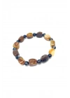Sertifikalı Kahverengi ve Siyah Akik Doğal Taş Bileklik