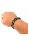 Sertifikalı Kaplan Gözü ve Hematit Makrome Doğal Taş Deri Erkek Bileklik