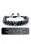 SERTİFİKALI Karlı Obsidyen Çift Sıra Doğal Taş Makrome Bileklik Ayarlanabilir Ölçü
