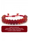 SERTİFİKALI Kırmızı Akik Çift Sıra Doğal Taş Makrome Bileklik Ayarlanabilir Ölçü