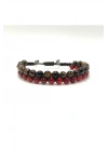 SERTİFİKALI Kırmızı Akik - Kaplan Gözü Doğal Taş Çift Sıra Makrome Bileklik