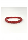 SERTİFİKALI Kırmızı Akik Küp Kesim Lastikli Doğal Taş Bileklik 6mm