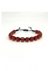 SERTİFİKALI Kırmızı Akik Küp Kesim Makrome Doğal Taş Bileklik 6mm