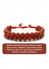 SERTİFİKALI Kırmızı Jasper Çift Sıra Doğal Taş Makrome Bileklik Ayarlanabilir Ölçü