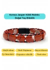 Sertifikalı Kırmızı Jasper Kilit Kapama Roleks Doğal Taş Deri Bileklik