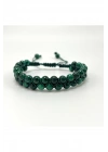 SERTİFİKALI Malakit Çift Sıra Doğal Taş Makrome Bileklik Ayarlanabilir Ölçü