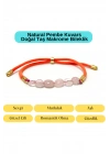 Sertifikalı Natural Pembe Kuvars Doğal Taş Makrome Bileklik Ayarlanabilir Ölçü