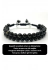 SERTİFİKALI Obsidyen Çift Sıra Doğal Taş Makrome Bileklik Ayarlanabilir Ölçü