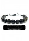 SERTİFİKALI Obsidyen Küp Kesim Makrome Doğal Taş Bileklik 8 mm