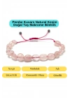 Sertifikalı Pembe Kuvars Natural Kesim Makrome Doğal Taş Bileklik Ayarlanabilir Ölçü