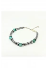 Sertifikalı Rondel Kesim Amazonit ve Hematit  925 Ayar Doğal Taş Gümüş Bileklik 6mm